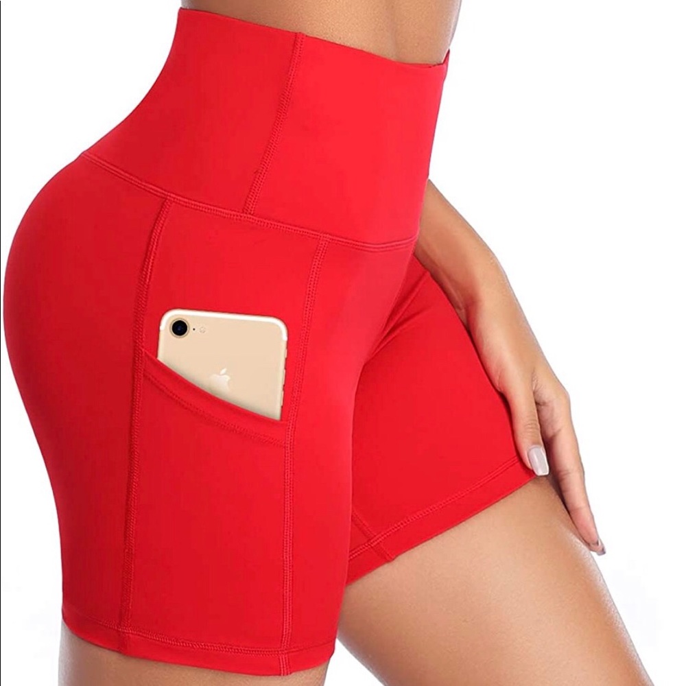 Red Cycling Shorts with Pockets